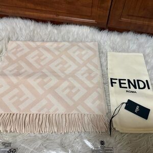 Fendi Ivory and Tan Logo Scarf